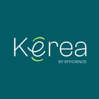 Logo Kerea by Efficience, blanc et vert sur fond bleu sarcelle